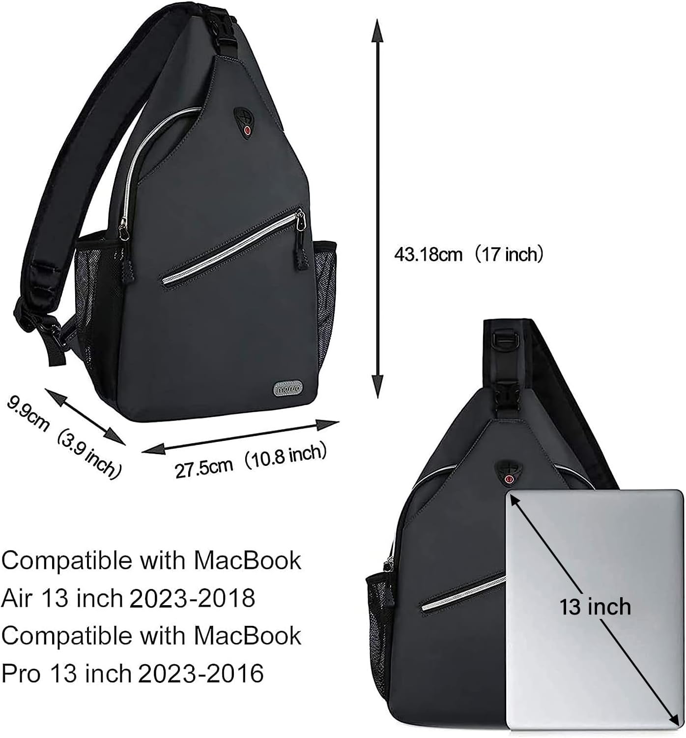 MOSISO Rope Sling Backpack (Up to 13 inch), Multipurpose Crossbody Chest One Shoulder Outdoor Travel Hiking Daypack, Black