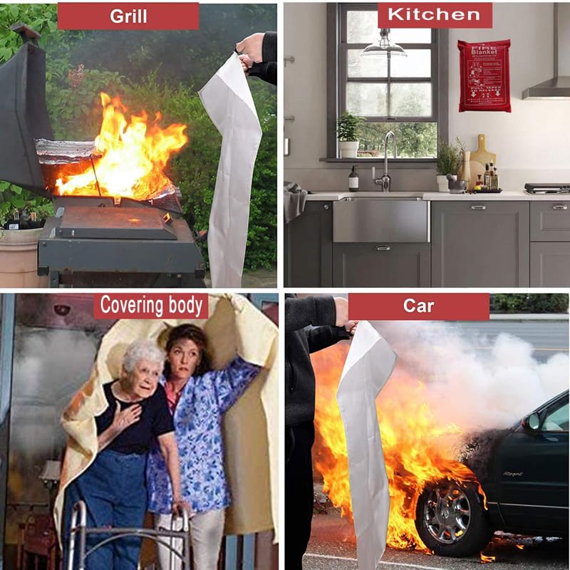 Fire Blanket: Essential Emergency Survival Safety Tool for Flame Suppression, 100% Fiberglass, Life-Saving Gear for Home, Kitchen, Camping, Car, and Office (39.3" x 39.3" Inches)