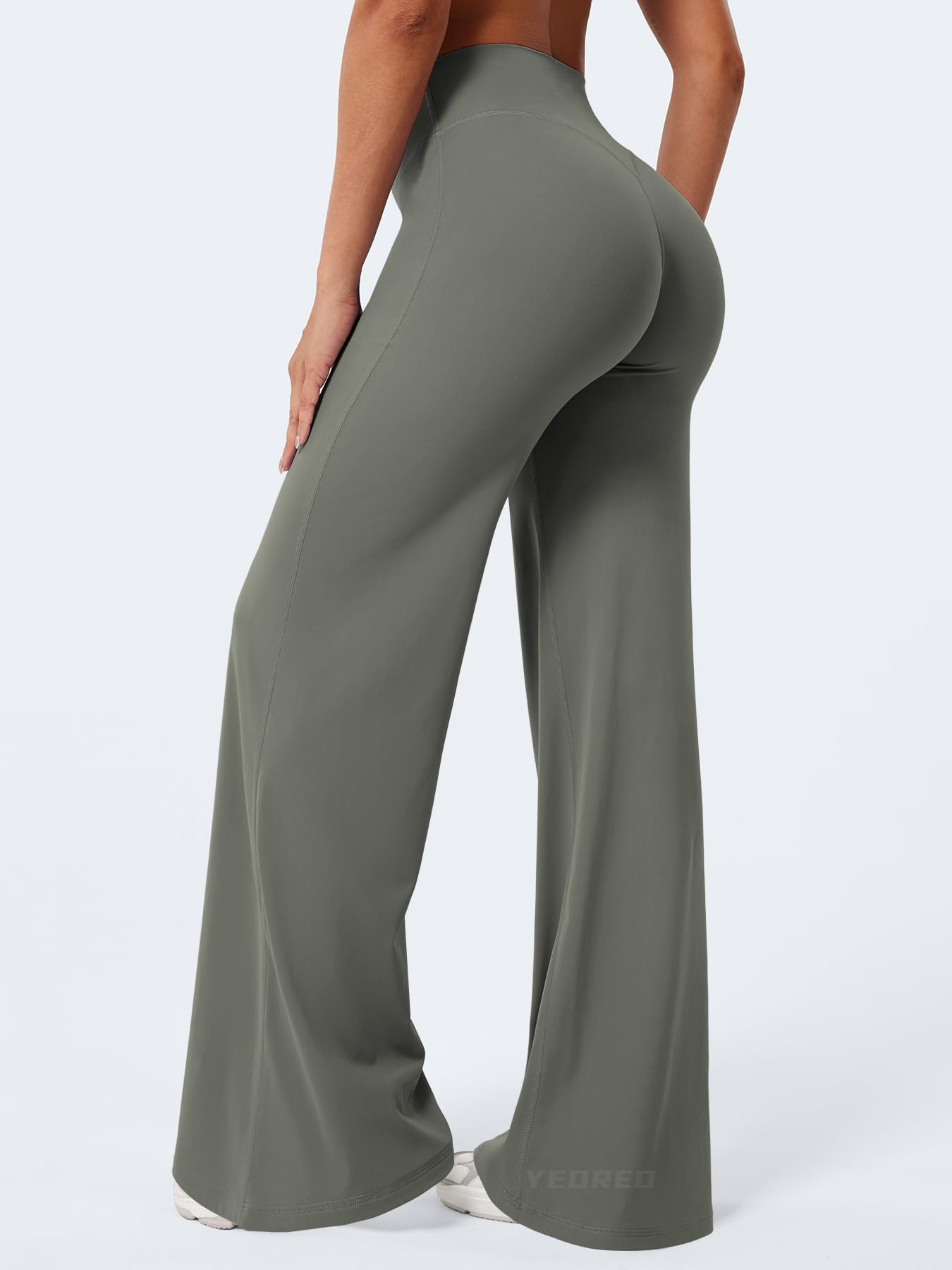 YEOREO Workout Leggings Womens No Front Seam Straight Leggings 35" High Waist Buttery Eddiy Gym Yoga Pants Gray Green S