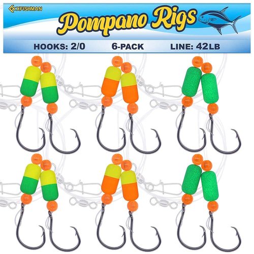 Pompano-Rigs-for-Surf-Fishing-Saltwater-Gear with Double Circle & Wide Gap Hook-6-Pack Surf Fishing Tackle