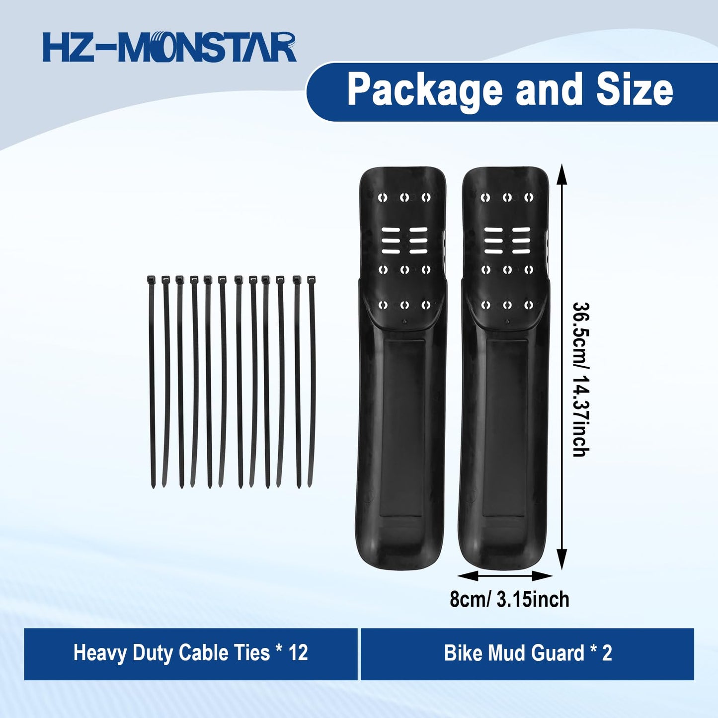 HZ-MONSTAR 2Pcs Universal Mountain Bike Mud Guard, Adjustable Road Mountain Bicycle Mud Guard, Bicycle Rear and Front Mountain Bike Mud Guard Set, 14.37“ Length 3.15” Width