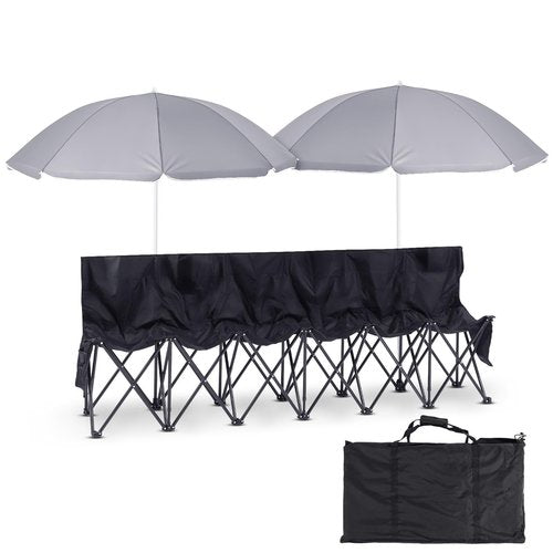 Cinnvoice Folding Soccer Bench Chair Portable Team Sports Sideline Team Bench Seat with Umbrella for Football Camp Travel Events Outdoor Seating with Storage Bag(6 Seat)