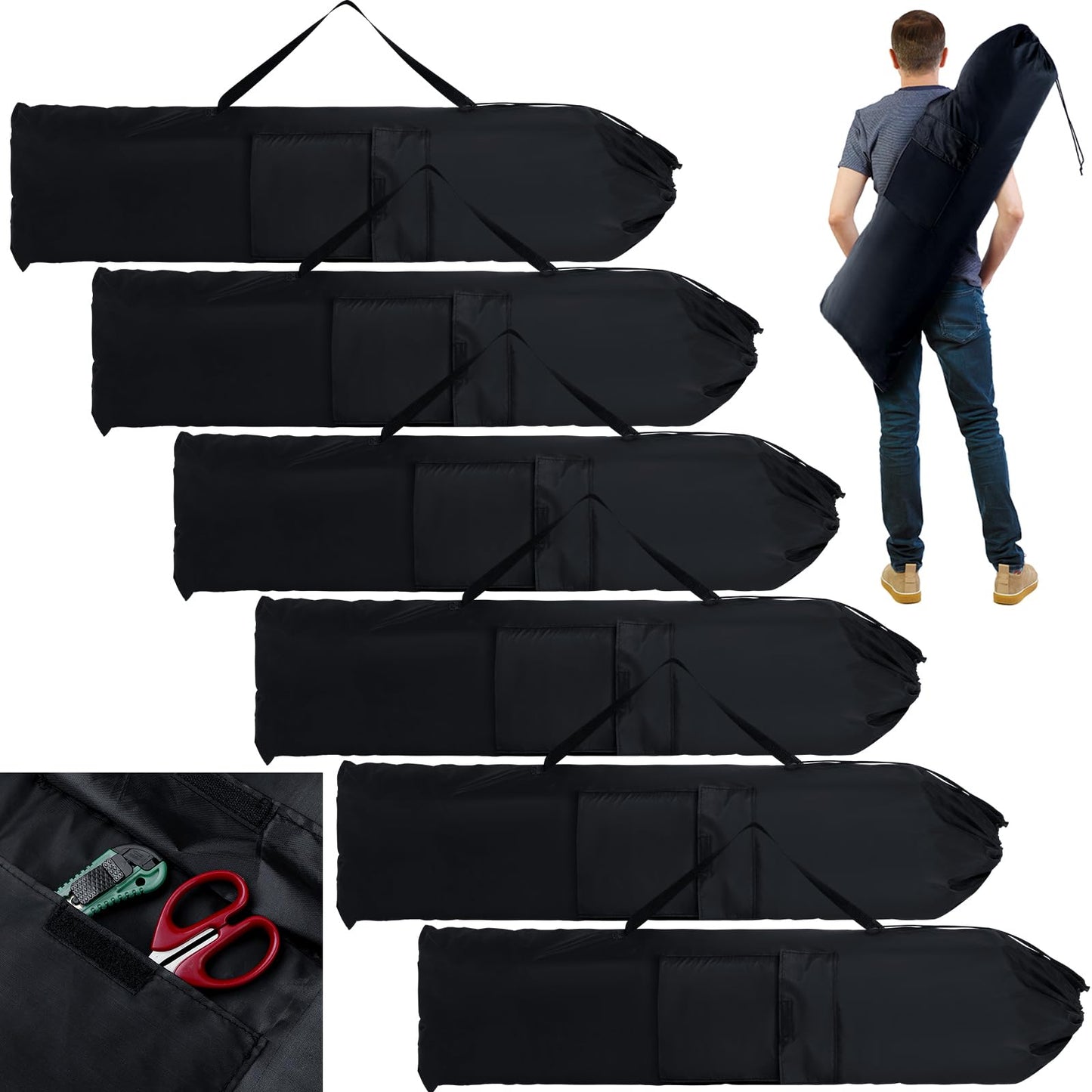 Shinylin 6 Pcs 43 x 9 Inch Camp Chair Replacement Bag Foldable Camping Bag Large Portable Carrying with Handle Strap and 2 Pockets for Outdoor, No Chair Included(Black)