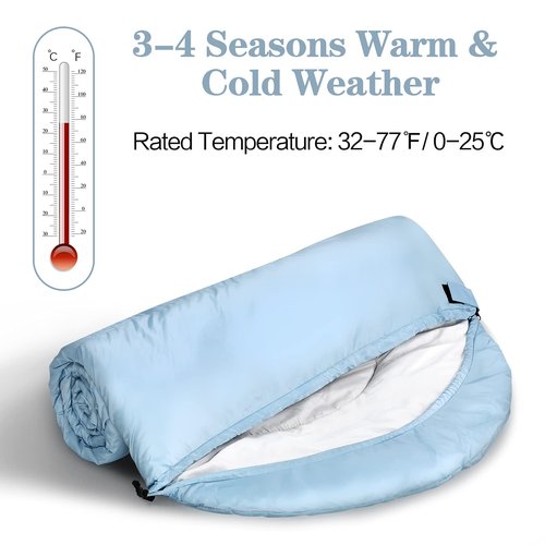 COLIKESEA Sleeping Bags for Adults, Teens & Kids - Use for 3-4 Seasons, Warm & Cold Weather - Lightweight,Waterproof, Use for Backpacking, Hiking and Camping (Sky Blue/Left Zip)