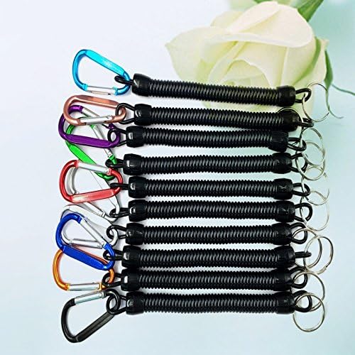 Coil Springs Keychain Cellphone Snap Hook Holder Retractable Coil Cord Key Chain Holder with Carabiner Keychain Pack of 6
