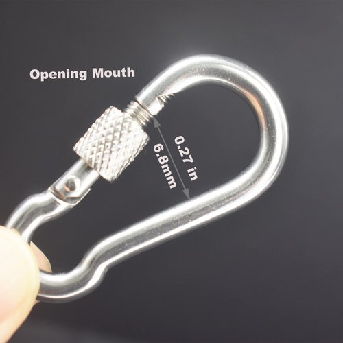 Floyutin Stainless Heavy Duty M5x50mm Locking Carabiner Snap Hooks with Screw Nut Connector Chains Links Hardware Fasteners, 10 PCS