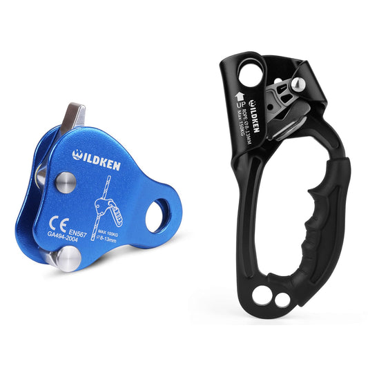 WILDKEN Climbing Hand Ascender, Fall Protection Belay Device Climbing Rope Grab for Rock Climbing Mountaineering Tree Arborist Expedition Caving Rescue Aerial Work