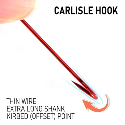 Dr.Fish 100 Pack Aberdeen Hooks Red Freshwater Fishing Hooks Extra Long Shank Light Wire Offset Bass Crappie Bream Panfish Bluegill #6