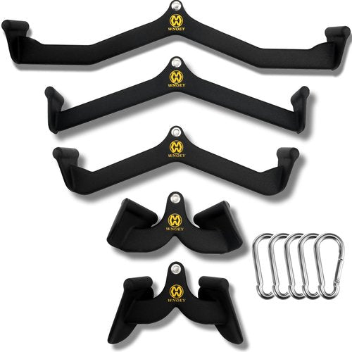 WNOEY Lat Pulldown Attachments Set with Snap Hooks, Rowing T-bar V-bar Set, Cable Triceps Machine Accessories,Back Strength Training Handle Grips, Wide Grip Lat Pulldown Bar,Home Gym Fitness Attachmet