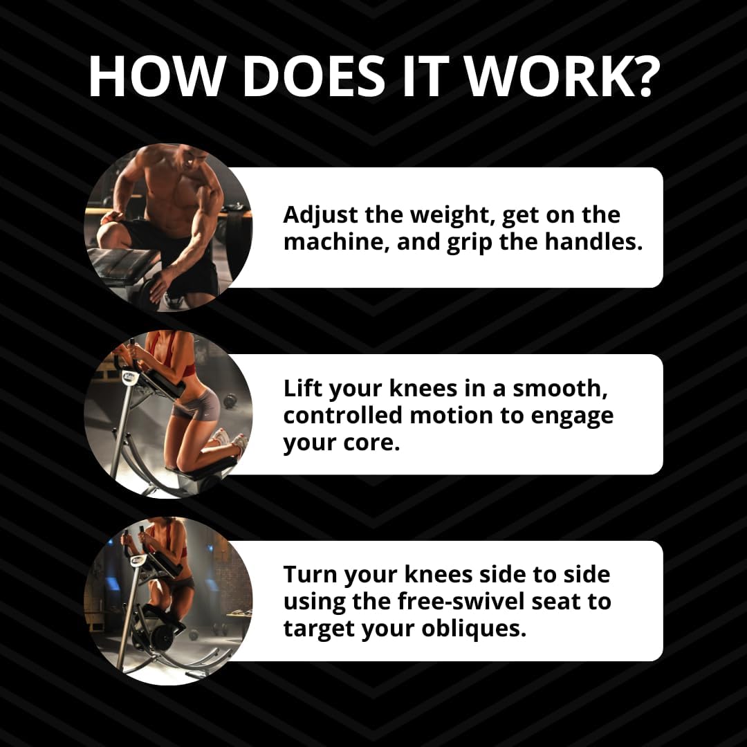 AbCoaster MAX Ab Machine Exercise Equipment For Home Gym, Less Stress on Neck & Back, Abdominal / Core Fitness Equipment for All Levels, Black