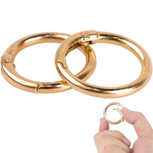 DAJISI 2 PCS Spring O Rings 1 inch, Circle Carabiner Snap Clip Trigger Spring Gold Keychain Clip Heavy Duty Metal O Ring Clips DIY Accessories for Keychains Bag Handbag