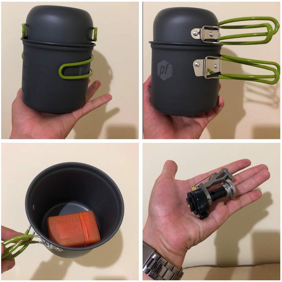 Petforu Canister Stove Set with Campfire Cookware Pots & Pans for Backpacking & Camping