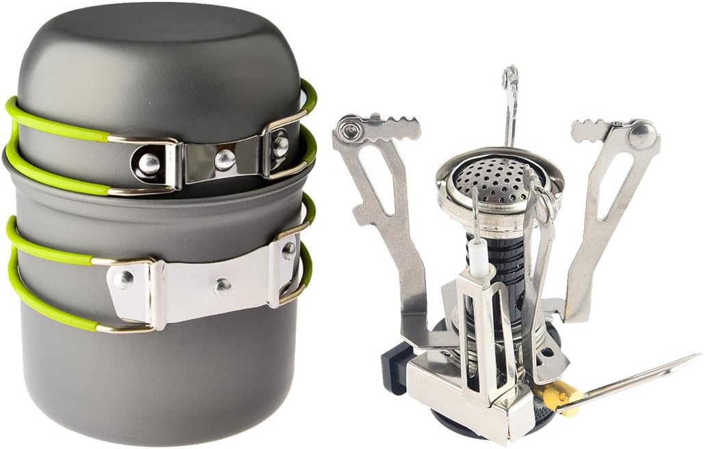 Petforu Canister Stove Set with Campfire Cookware Pots & Pans for Backpacking & Camping