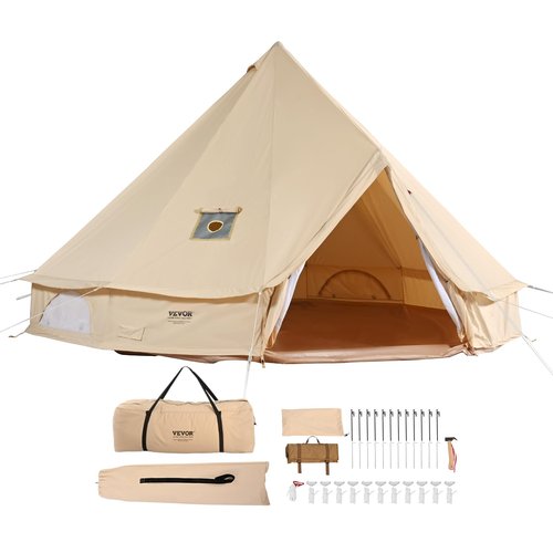 VEVOR Canvas Bell Tent, Yurt Tents 4 Seasons 4 m/13.12 ft, Canvas Tents for Camping with Stove Jack Holds up to 6 People, Family Camping Outdoor Hunting Party