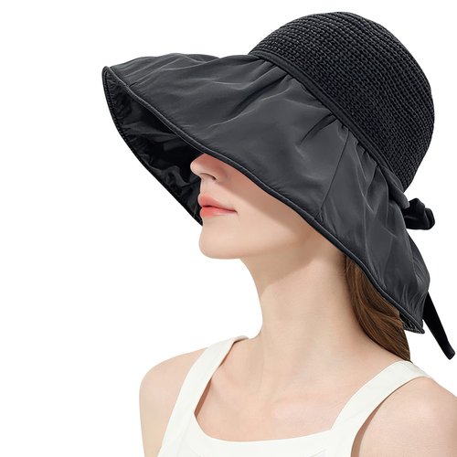 KXF Women Summer Beach Sun Hat Super UV Protection Beach Sunhat with Black Rubber Coating for Ladies