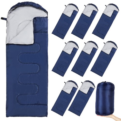 10 Pcs 0 Degree Camping Sleeping Bags Bulk for Adults Cold Weather Sleeping Bags 4 Season Warm Waterproof Lightweight with Compression Sack for Backpacking Hiking Travel Homeless(Navy)