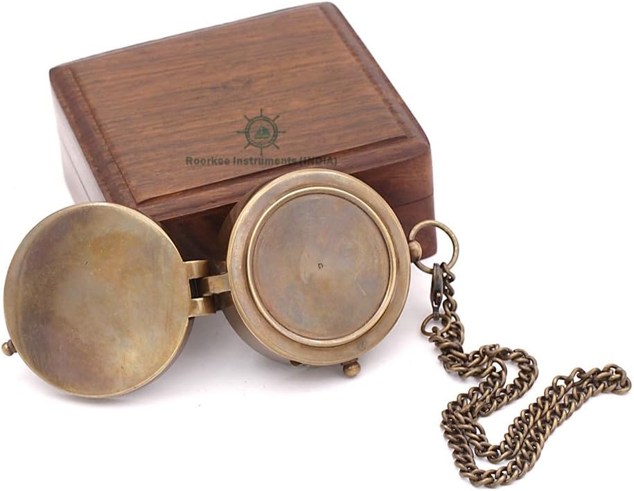 RII Solid Brass Compass | Antique Nautical Design with Thoreau Quote | Directional Magnetic Compass in Rosewood Case | Portable Pocket Size for Outdoor Adventures | Inspirational Gift for Collectors