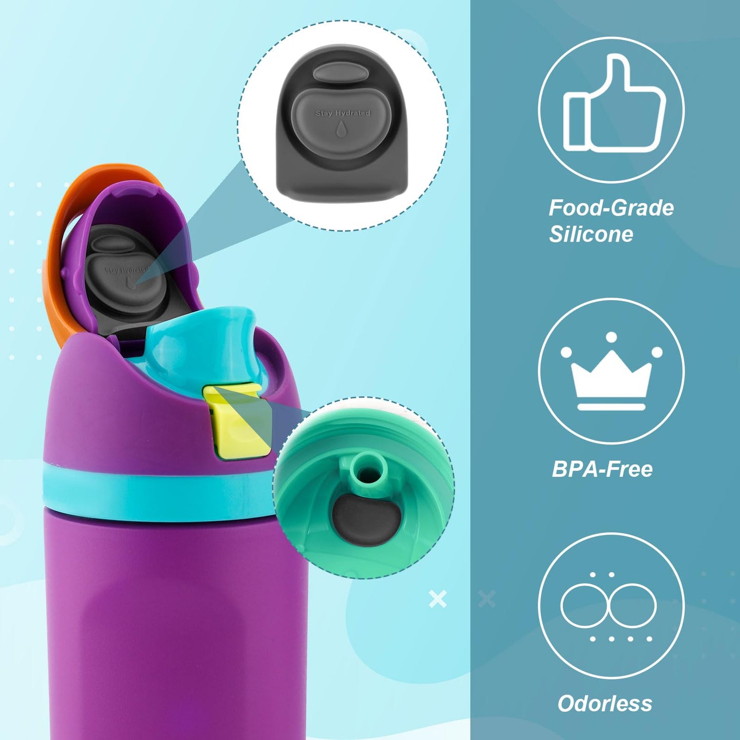 2pcs Replacement Stopper for Owala FreeSip 24/32oz, BPA Free Rubber Water Bottle Top Lid Gasket Parts Seal Bottle Cap Mouth for Owala 16/19/24/32/40oz Silicone Bottle Gasket Plug Accessories(Gray)