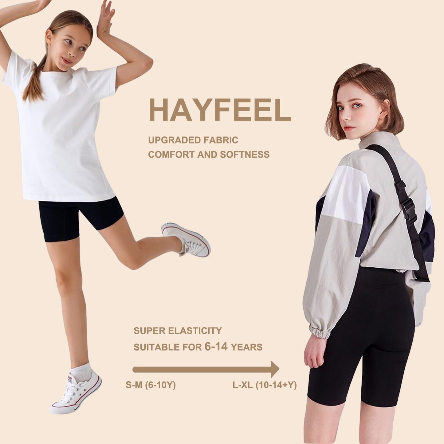 HayFeel Girls Bike Shorts-5" Soft High Waisted Athletic Dance Gymnastics Spandex Volleyball Biker Shorts for Girls 6-14Years