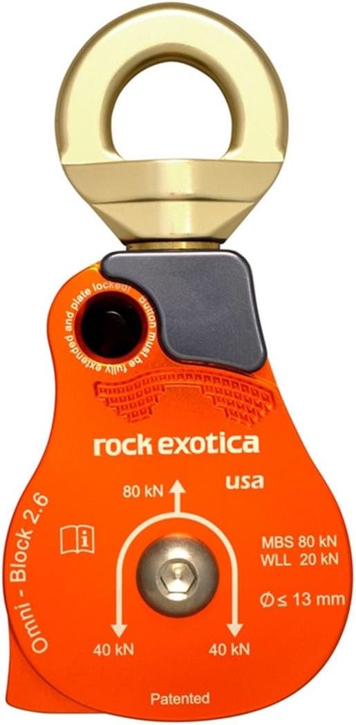 Rock Exotica Omni-Block Swivel Pulley – High-Strength Swivel Pulley with Sideplate Access for Rigging – Made in The USA