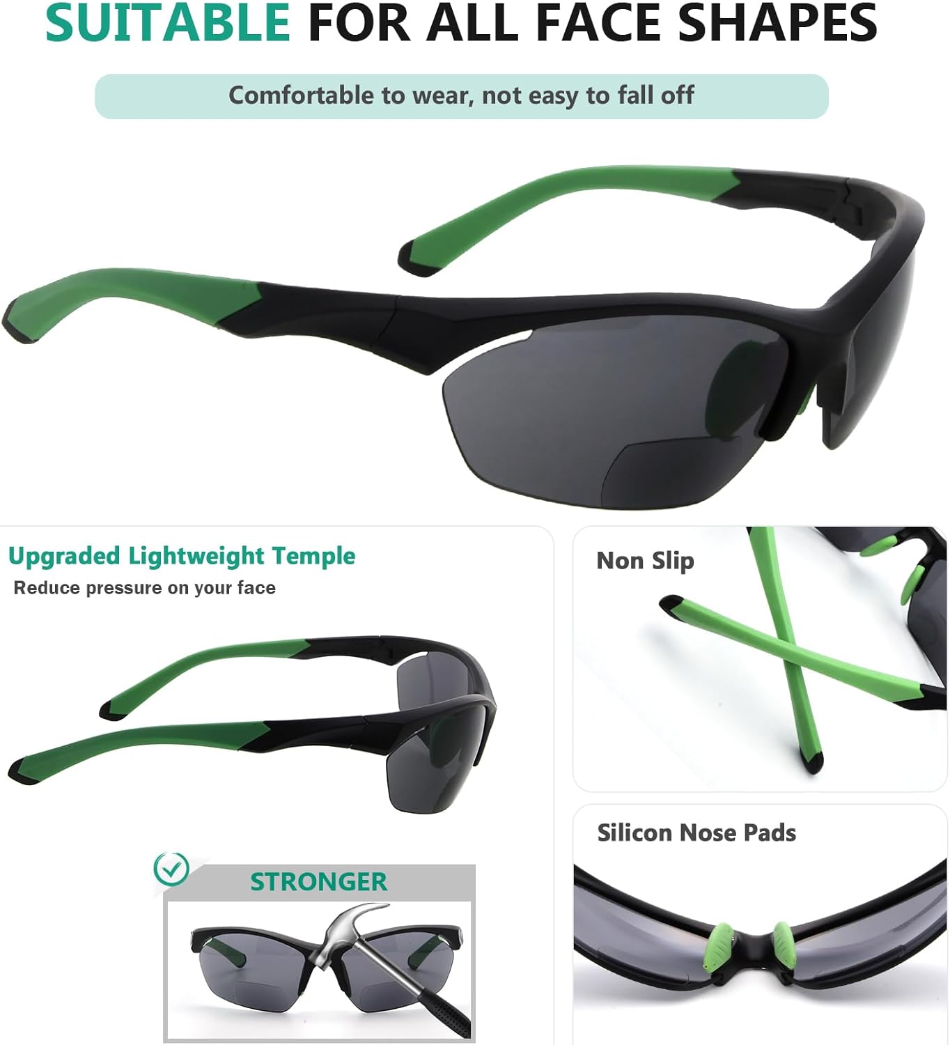 Eyekepper TR90 Frame Bifocal Sports Sunglasses Baseball Running Fishing Driving Golf Softball Hiking Sunshine Readers
