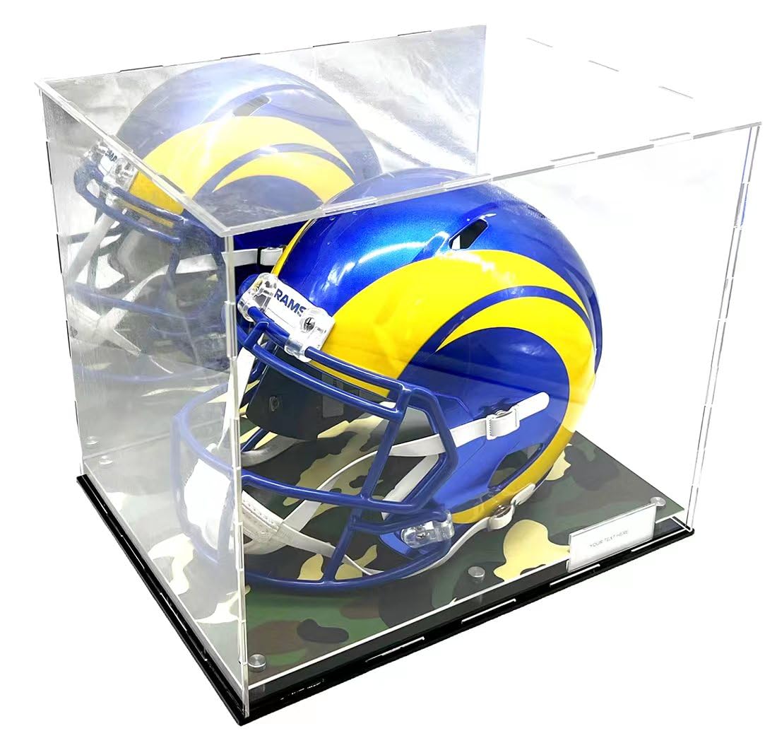 Football Helmet Acrylic Display Case Box Camouflage Camo Mirror Shoes Riser Showcase Shoes UV Protection Forest Army Clear 15x12x12