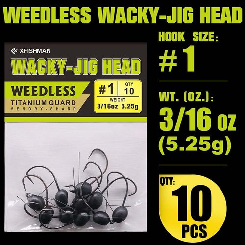 Weedless-Wacky-Rig-Hooks-Weedless-Jig-Head Worm Weights Hook for Bass Fishing 10 Pack (3/16oz (5.25g)-10 Pack)