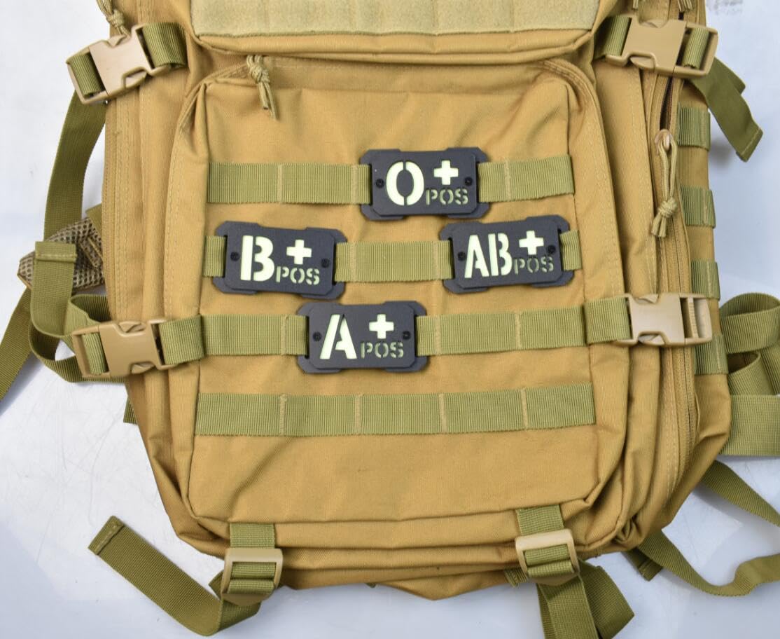 Glow Dark Blood Type A+ Positive POS Reflective Patches Tactical Morale Military Badges with Breach Buckle Mount Fit 1in Molle Webbing (Black A+)