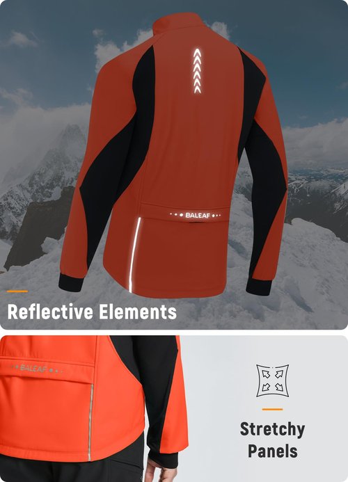 baleaf Men's Winter Cycling Jackets Water Resistant Thermal Running Softshell Jacket Warm Cold Weather Pockets Orange 2XL