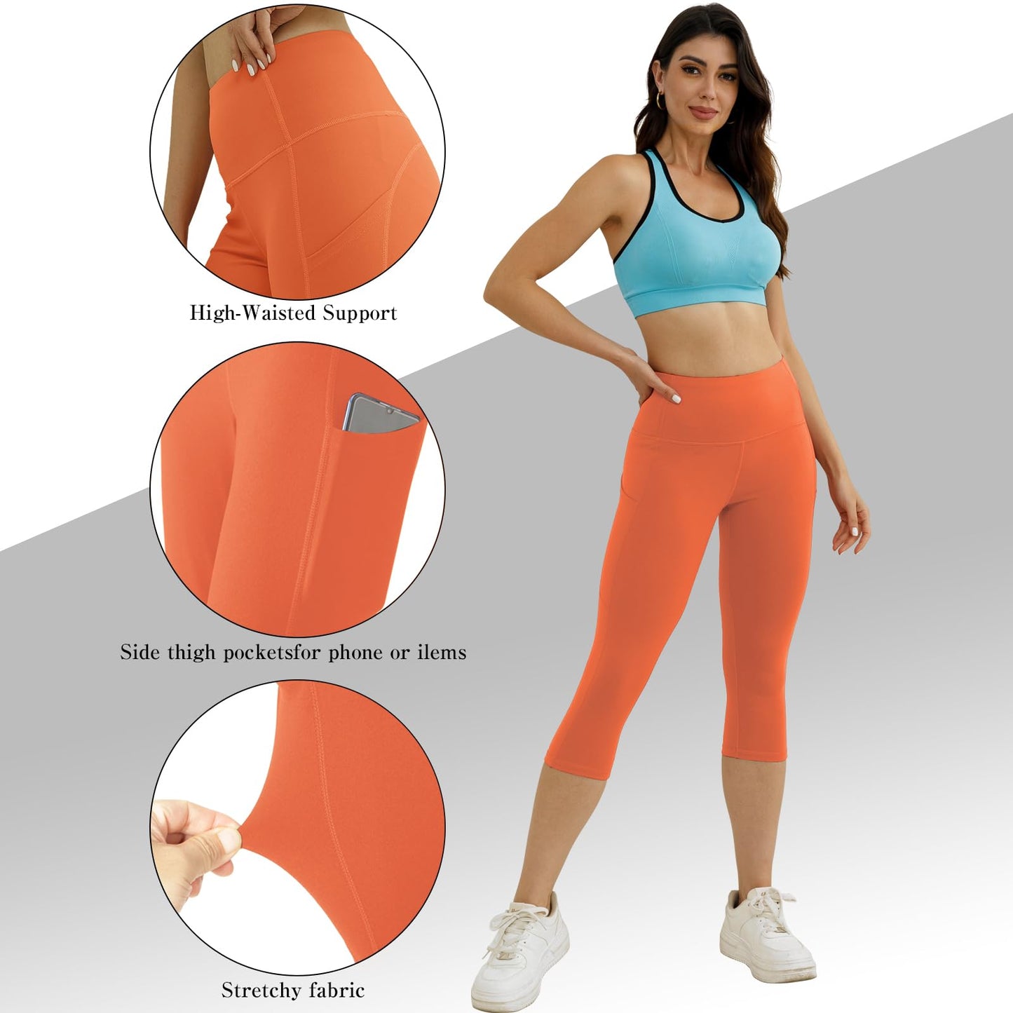 Match Women's Tummy Control High Waisted Active Yoga Pants with Pockets Buttery Soft Workout Leggings (Capris Black, Large)