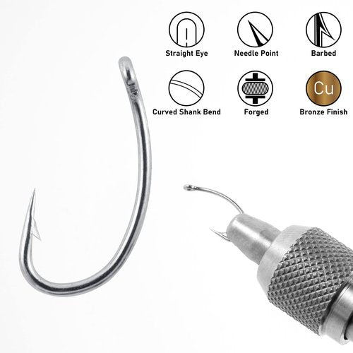 Dr.Fish 100 Pack Nyphm Fly Hooks Curved Shank Fly Tying Fishing Hook Short Shank Tying Flies Emergers Shrimp Nymph Caddis Pupa Freshwater Silver #16