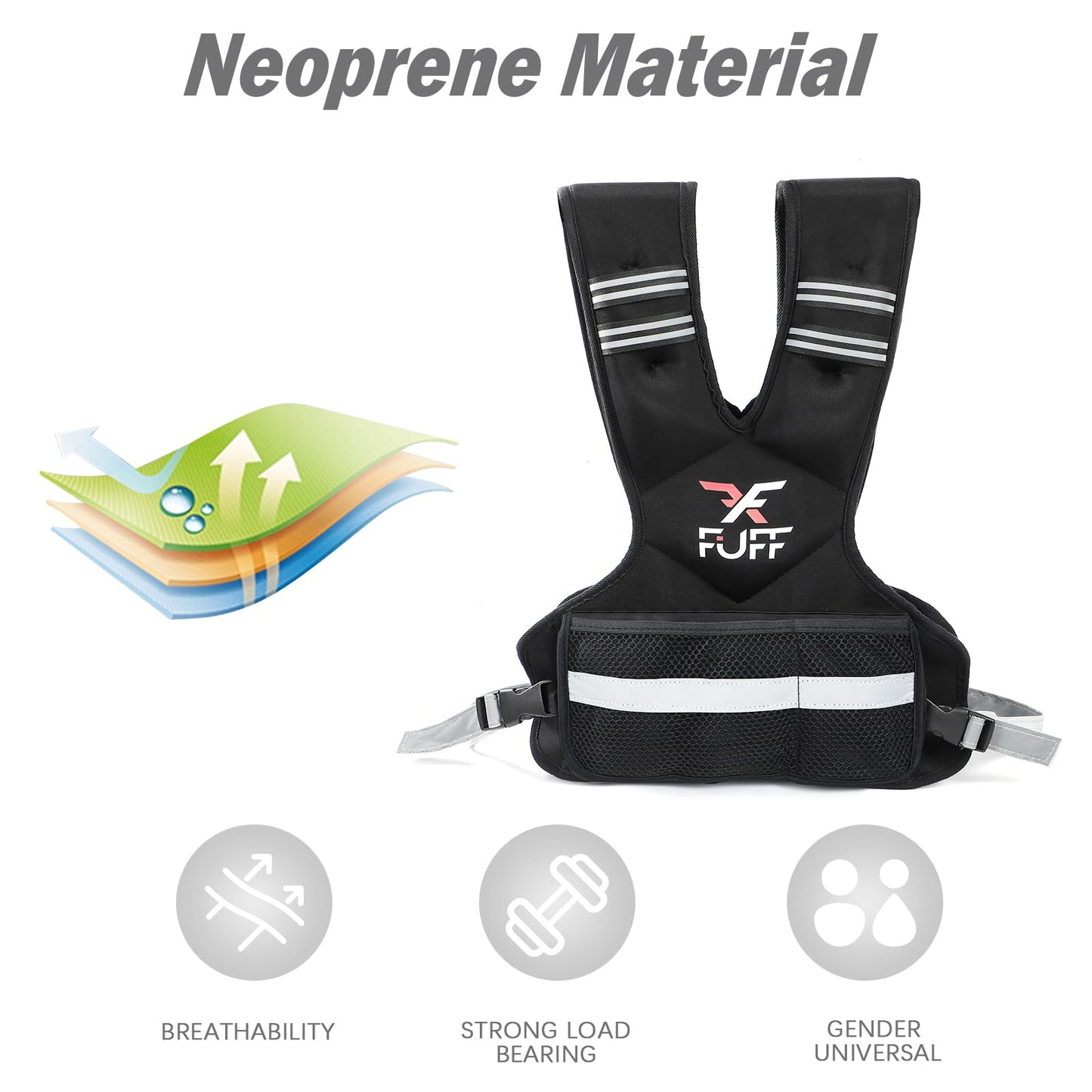 FUFF weighted vest woman 11–20 lb Unisex with 6 Weight Bags, Reflective Running Vest for Walking, Exercise and Strength Training