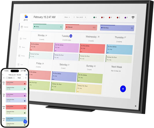 Smart Digital Calendar: 21.5-Inch Electronic Wall Calendars & Chore Chart, Full HD Interactive Touchscreen Display for Family Schedules Planner,Seamless Scheduling/Organizing-Wall/Desk Mountable