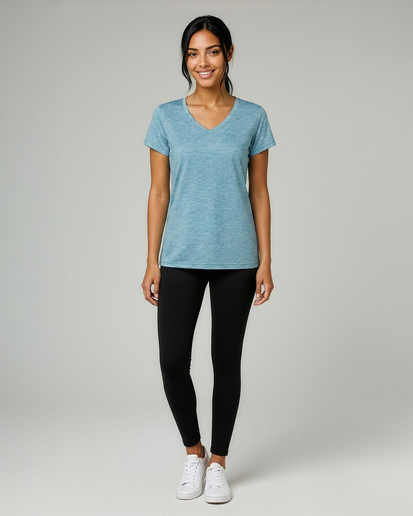 Real Essentials 5 Pack: Women's Dry-Fit Short Sleeve V Neck T Shirt Workout Fitness Yoga Top Tee (Available in Plus Size), Set 4, 1X