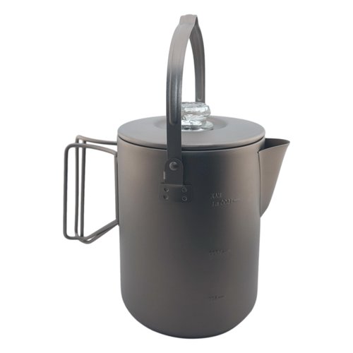 Valtcan Titanium Percolator Coffee Maker Pot 1.5L Filter Brew Ultralight Weight Camping Kettle 50 fl oz 6 Cup Capacity Glass Knob 395g Compact Kettle