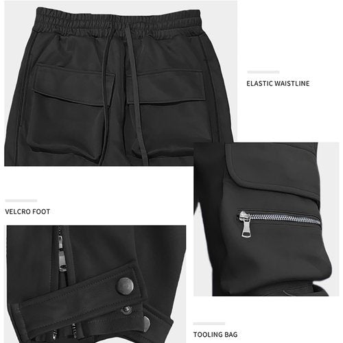 MECH-ENG Men's Workout Tapered Jogger Pants Casual Hip Hop Cargo Pants Punk Streetwear Sweatpants(Black X-Small)