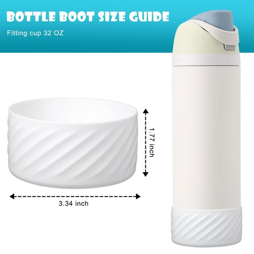 Silicone Boot for Owala 32 OZ Water Bottle, Boots Protector Sleeve Cover Bottom Bumper compatible with FreeSip Owala Water Bottles (White, 8.5 CM Boot Fits Owala 32 OZ Bottle)