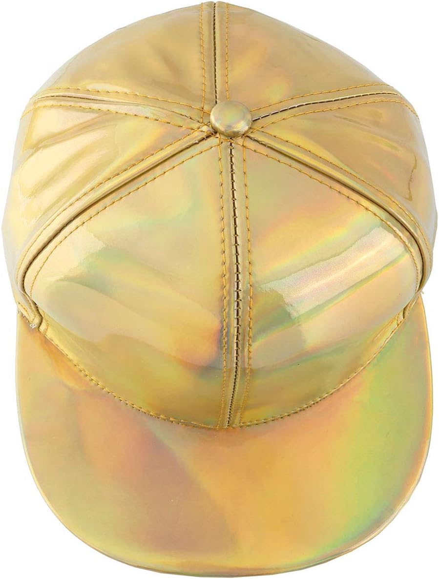 FALETO Adjustable Shiny Holographic Baseball Cap Rainbow Reflective Hip Hop Rave Hat Metallic Casual Cap