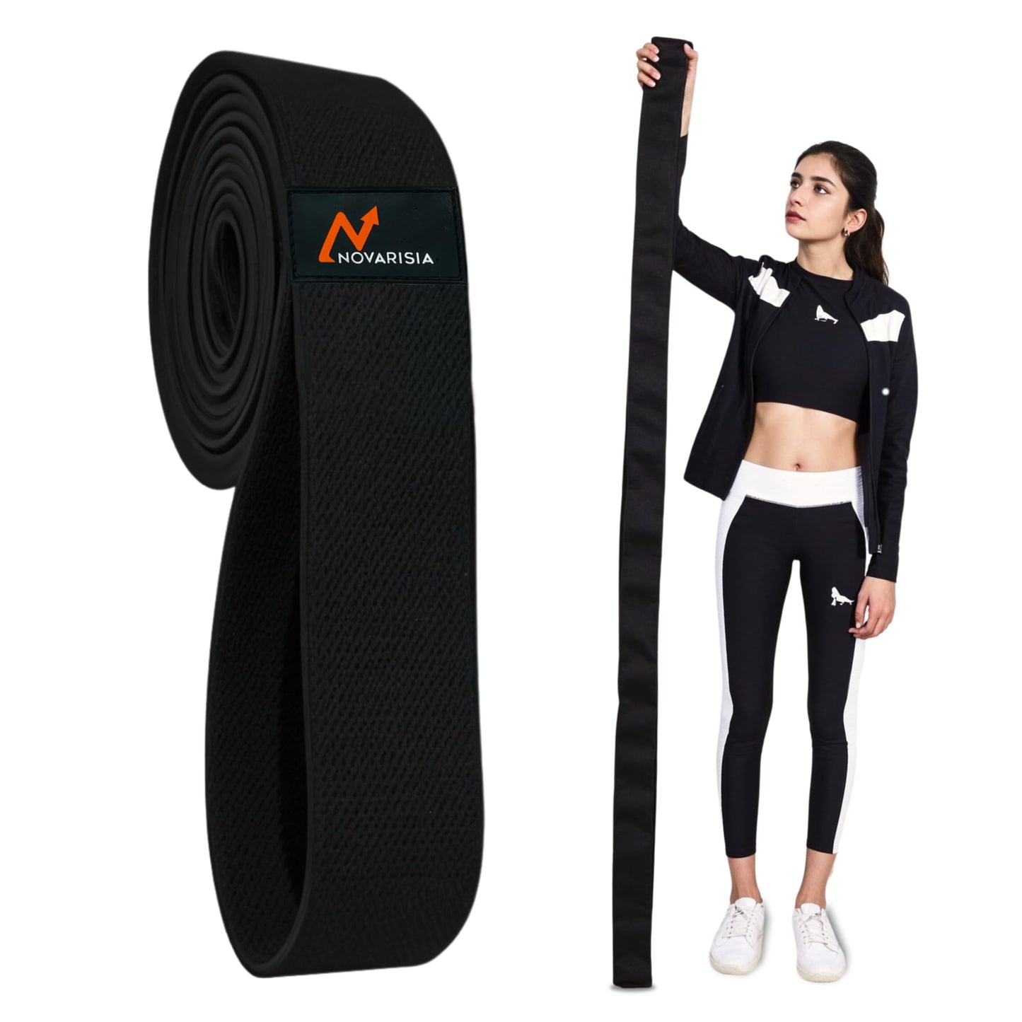 Fabric Resistance Bands for Women and Men - Non-Slip, Durable Exercise Bands for Stretching, Yoga, and Home Fitness (Black 76" Long Belt)