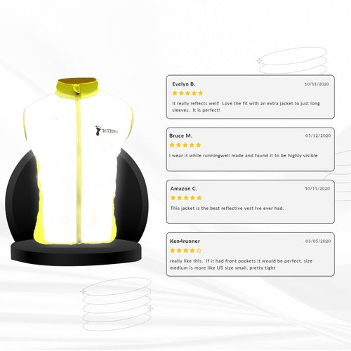 ReflecToes Lightweight Full Reflective Vest For Night Visibility - Cycling Gilet - Running Vest (US, Alpha, Medium, Fluorescent Trim)