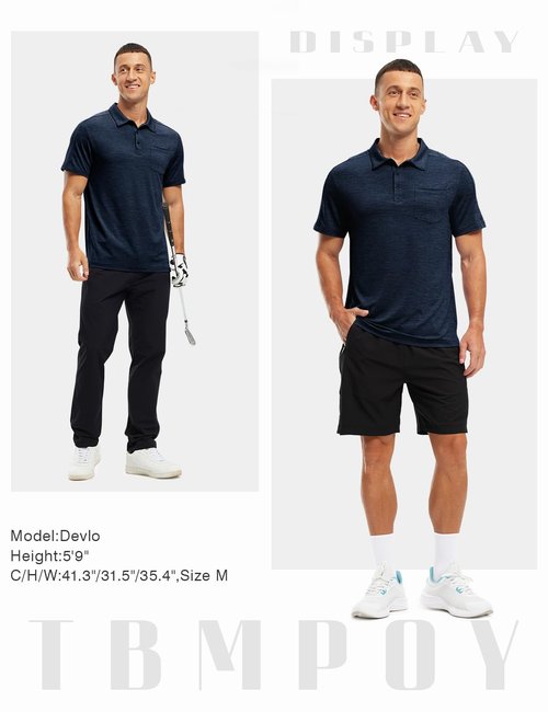 TBMPOY Men's Polo Shirts Short Sleeves with Pocket Lightweight Quick Dry Outdoor Casual Work Golf Sports Shirt Navy XXL