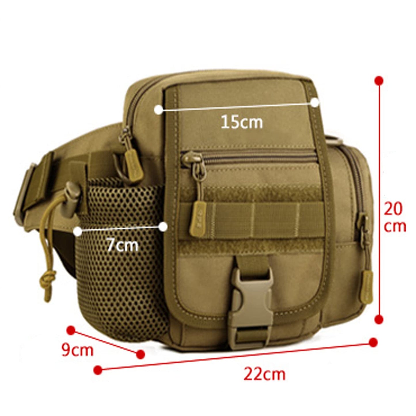 GGYCOB Tactical Waist Bag Fanny Pack Utility Belt with Water Bottle Holder Waterproof 1000D Nylon Bag for Hiking Mountaineering Camping Riding Fishing(Wolf Brown)