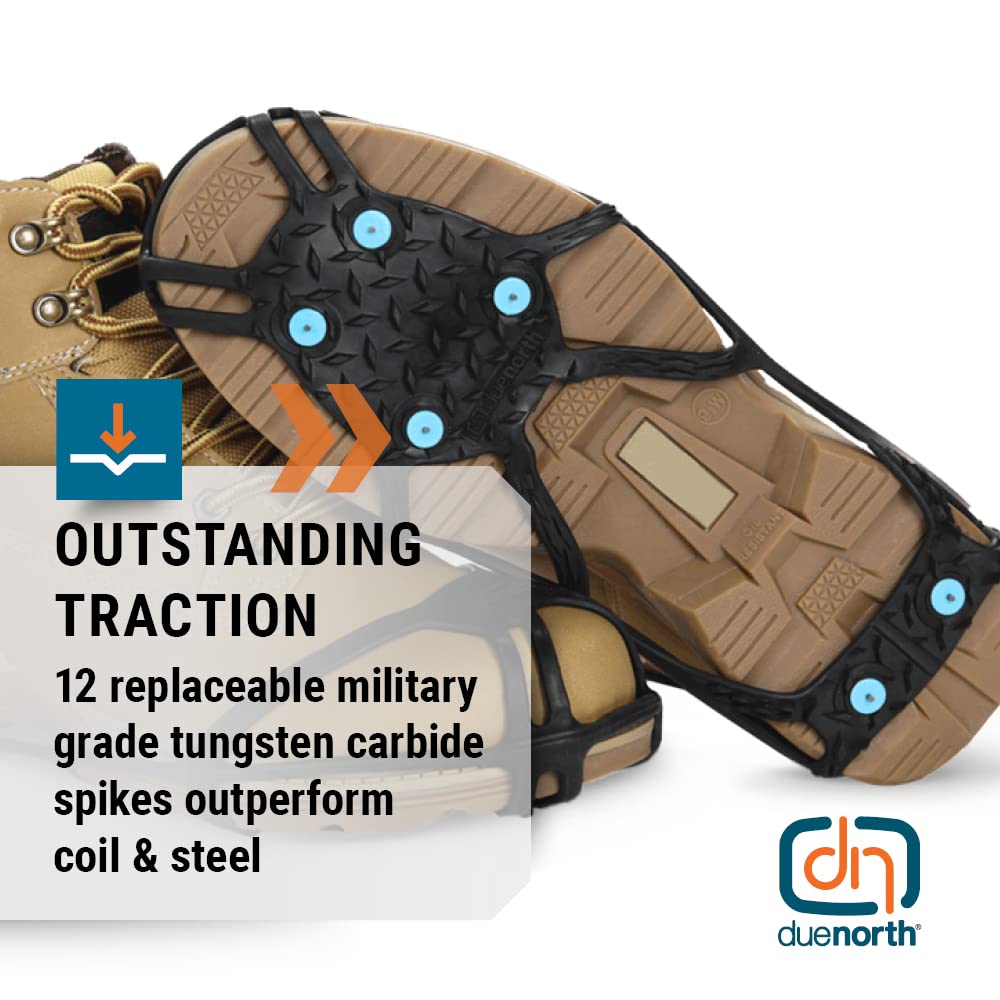 Due North Light Industrial Footwear Traction Aids, Tungsten Carbide Ice Cleat Spikes, Lightweight Full-Foot, Rubber, Unisex, L/XL, V3550170-L/XL