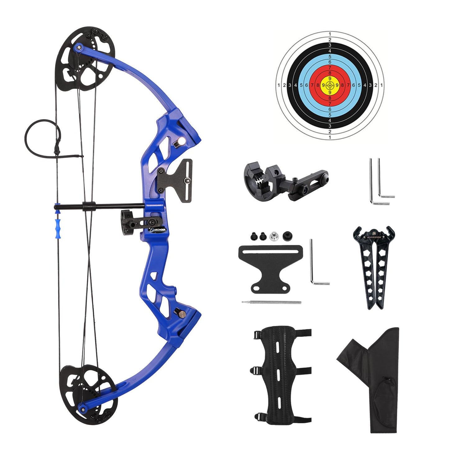 AKCHOER A208 Compound Bow and Arrow Set, 16-20 Lbs Draw Weight, Right Handed Bow for Kids Archery Beginner, Target Bow with Accessories for Teens Outdoor Sports Game Shooting Training (Blue)