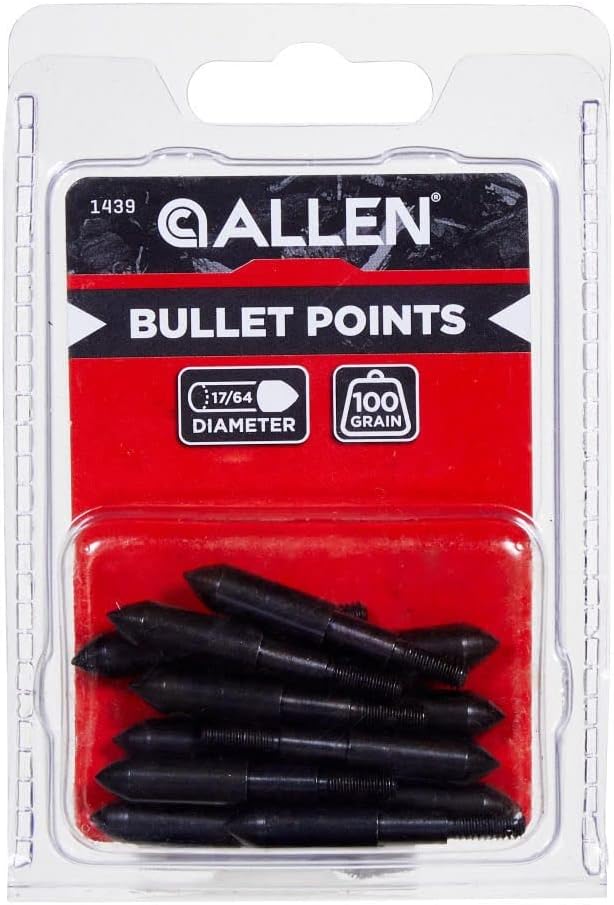 Allen Company Archery Bullet Points - Soft Arrow Tips for Target Practice - Screw-On Design - Reduces Wear and Tear on Targets - Multiple Sizes/Grain - 12-Pack - Black