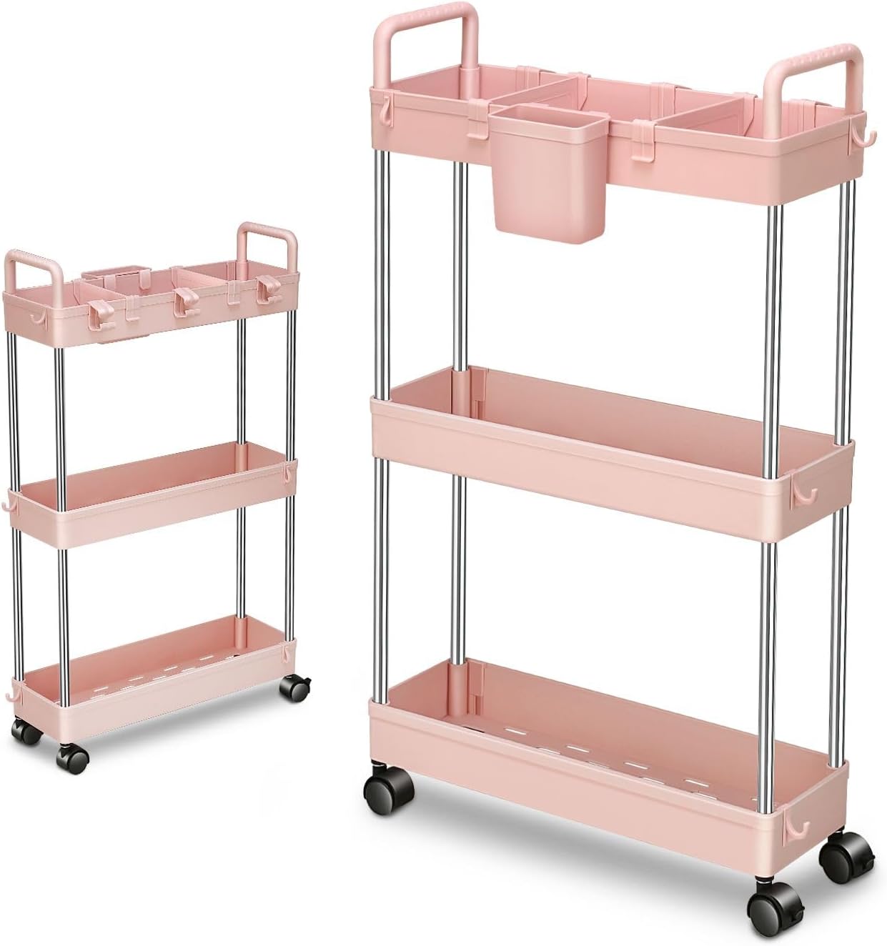 DNA MOTORING 3 Tier Slim Rolling Storage Cart, Plastic Utility Cart Organizer, Mobile Shelving Unit Utility Cart for Garage, Warehouse, Kitchen, Bathroom, Narrow Space, w/Wheel, White, TOOLS-00797-WH