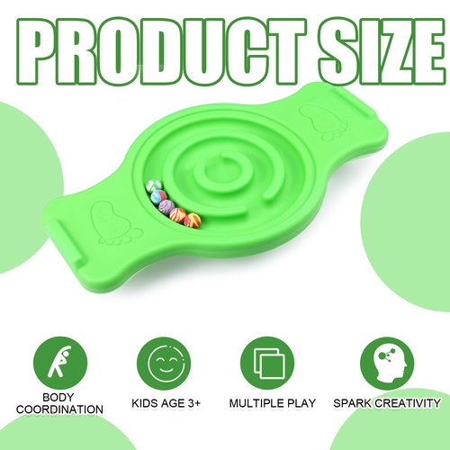 Seenelling Maze Balance Board for Kids Plastic Wobble Rocker Balance Board with Mini Balls Load 220lb Balance Game with Handles for Toddler Balancing Exercise Equipment Game, 24.5 x 11.8 Inch (Green)