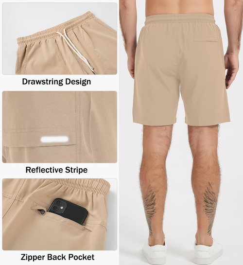 Msmsse Men's Running Hiking Shorts Relaxed Fit Quick-Dry Athletic Sports Outdoor Shorts with Multi Pockets Khaki US 30-32