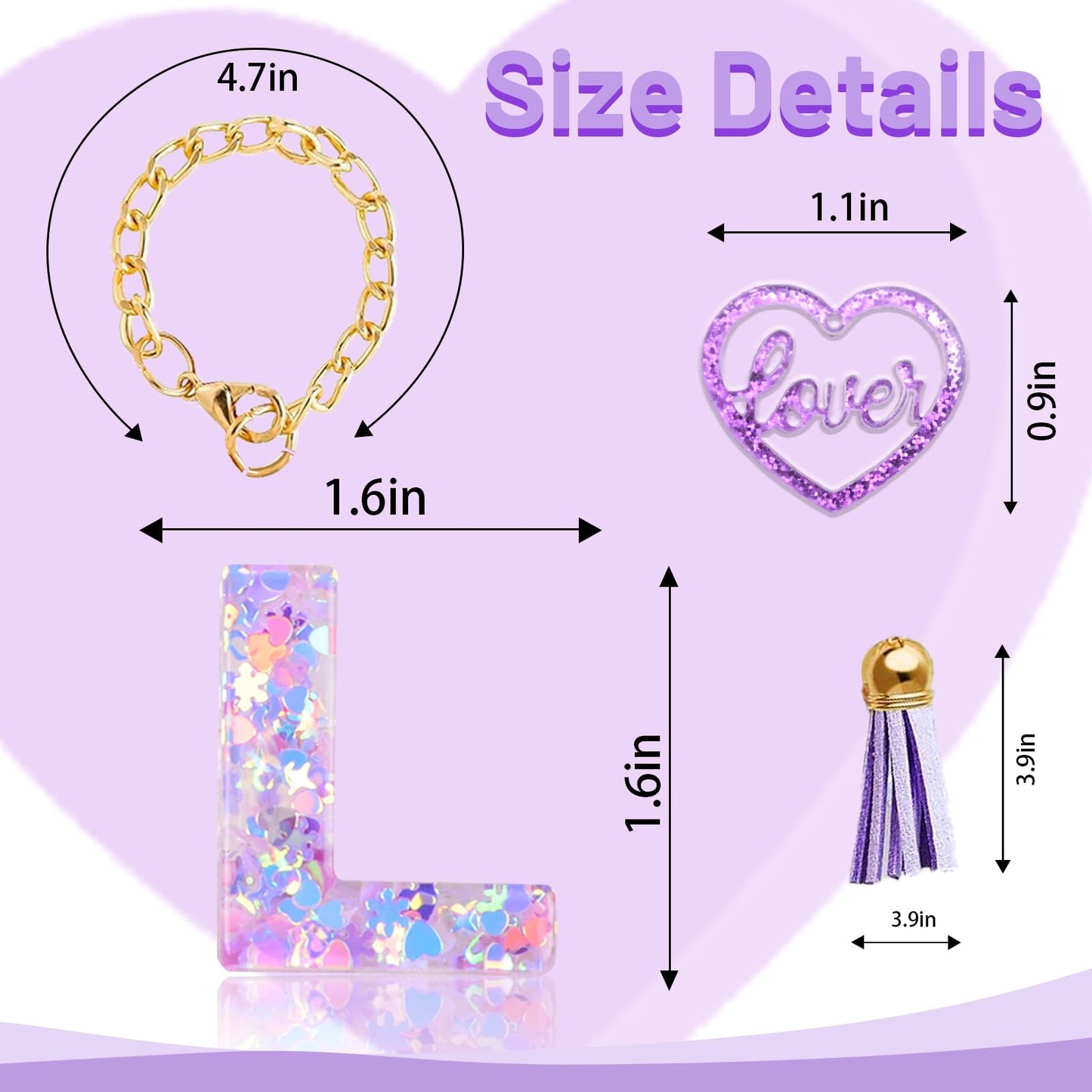 Fabenyok Letter Charm Accessories for Stanley Cup, Cute Initial Letter Keychain Handle Charm with Love for Stanley Tumbler for Women Girls (Purple, Letter L)