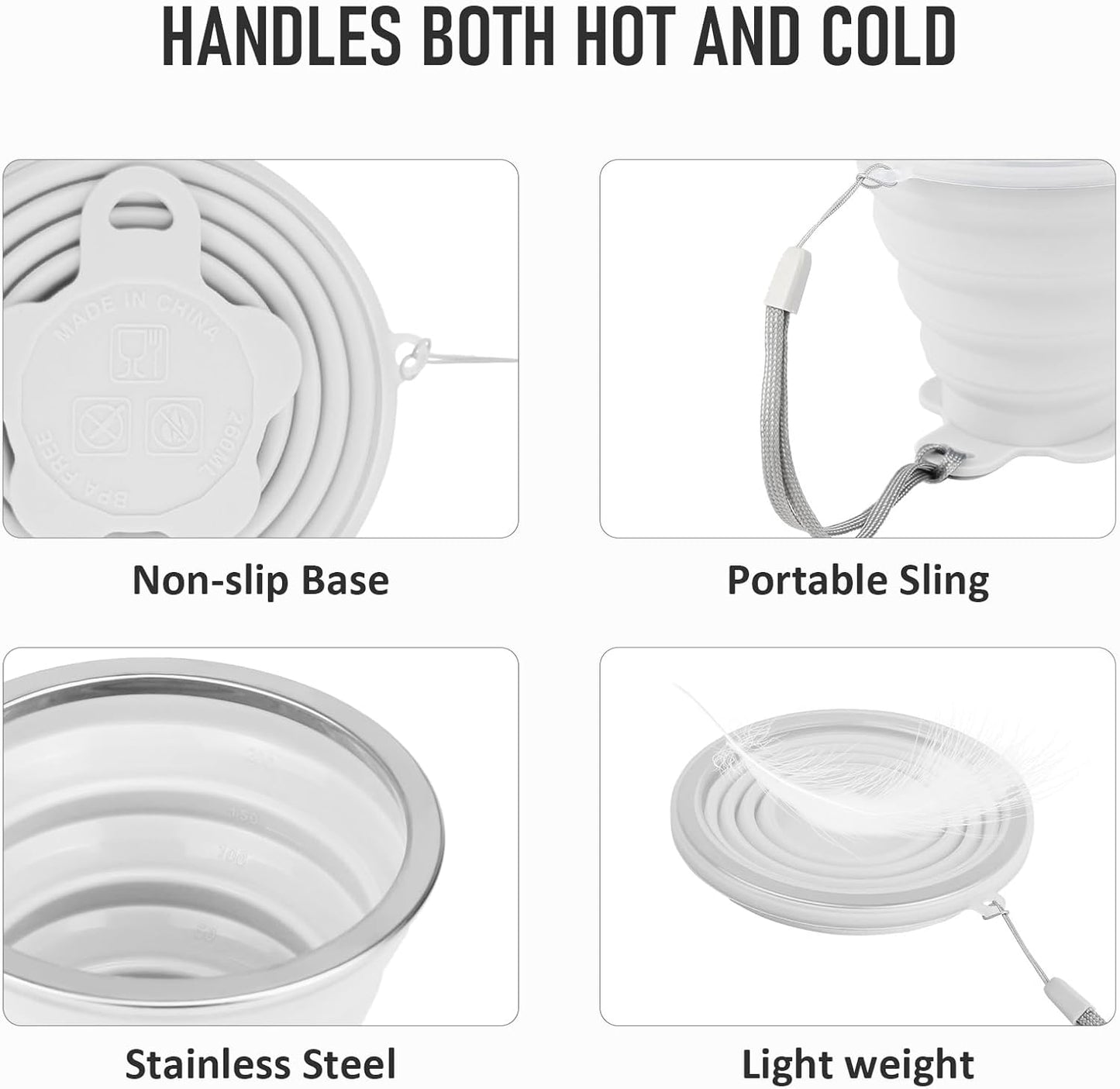 JBER Silicone Collapsible Travel Cup, 4 Pack Silicone Folding Camping Cup with Lids Expandable Drinking Cup Set BPA Free Reusable Portable Graduated for Outdoor Hiking Travel